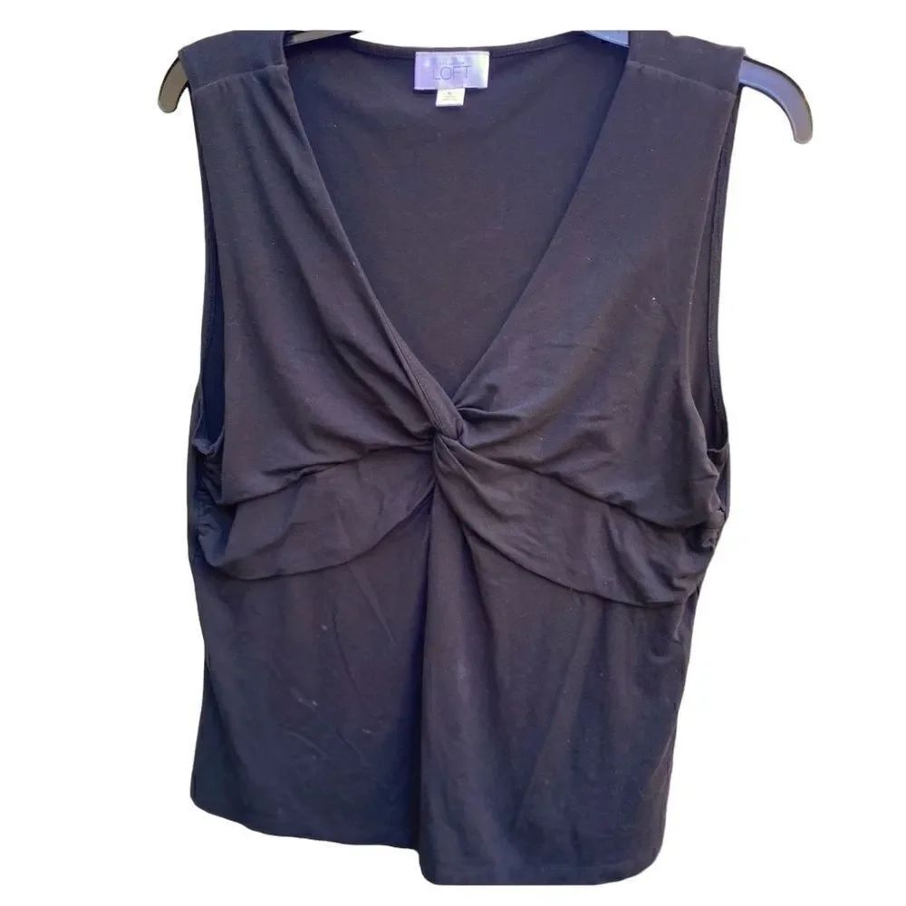 Ann Taylor Loft Black Sleeveless V Neck Crossover Knit Top Sz XL